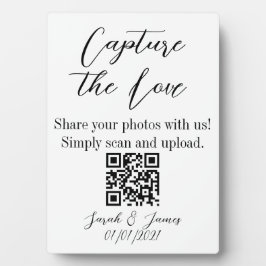 Placa de casamento com código QR "Capture o Amor"