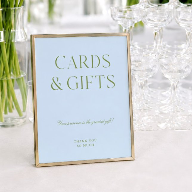 Placa de casamento em verde e azul Sage & Presente (Sage Green & Blue Cards & Gifts Wedding Sign)