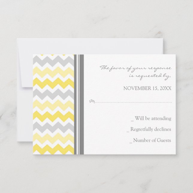 Placa de Casamento RSVP Chevron Amarelo da cinza (Frente)
