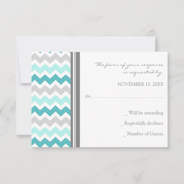 Placa de Casamento RSVP Chevron Teal Chevron cinza (Frente)