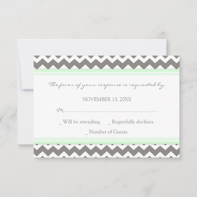 Placa de Casamento RSVP da Mint Chevron da cinza (Frente)