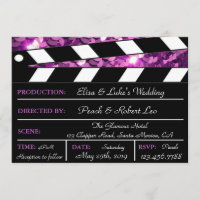 Placa de Clap Glamour Roxo Convite de Casamento
