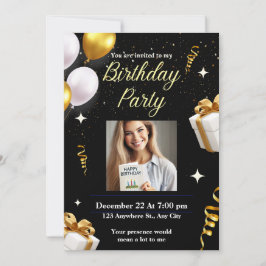 Placa de Convite de aniversário Dourada Elegante