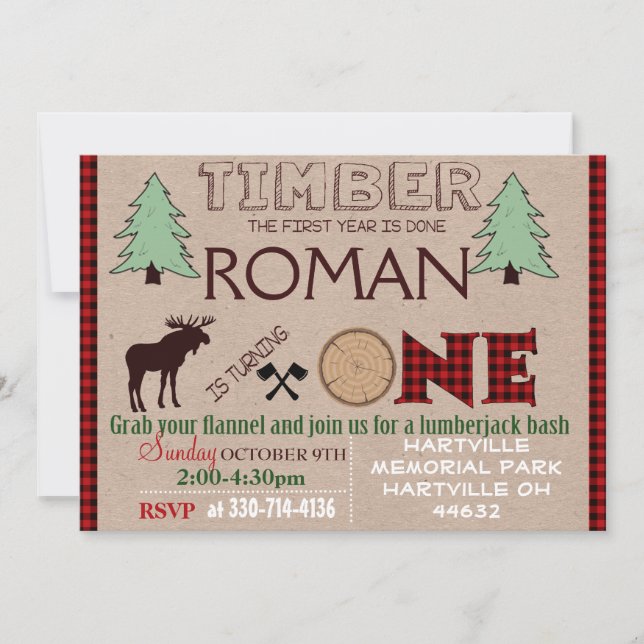 Placa de convite de aniversário Lumberjack (Frente)