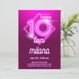 Placa de Convite de aniversário Neon 10th rosa