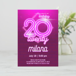 Placa de Convite de aniversário Neon-20 rosa