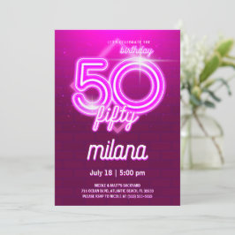 Placa de Convite de aniversário Neon 50th rosa