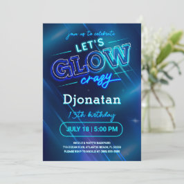 Placa de Convite de aniversário Neon Azul