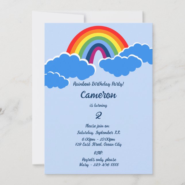 Placa de Convite de aniversário Rainbow com 2 Anos (Frente)