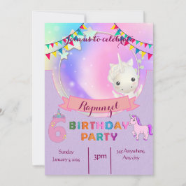 Placa de Convite de aniversário Unicorn-Themed