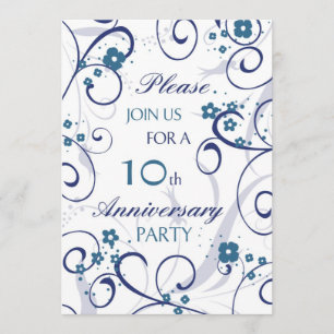 Placa de Convite de festas de 10 anos Blue Swirls