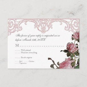 Placa de Convite de Resposta RSVP - Trellis Rosa V