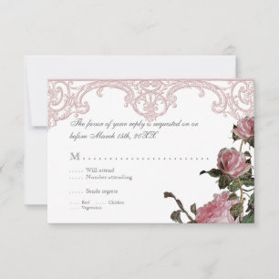 Placa de Convite de Resposta RSVP - Trellis Rosa V