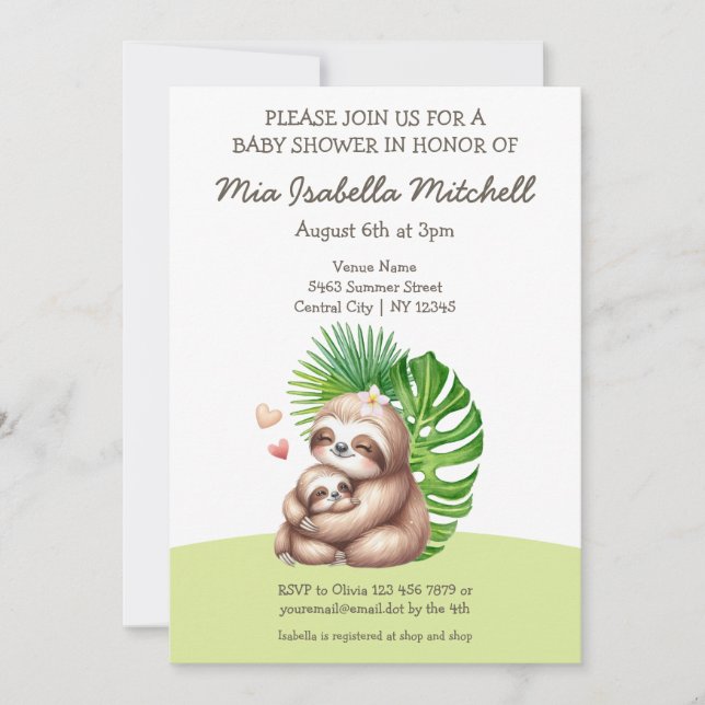 Placa de Convite para Chás de fraldas de Lama da M (Frente)