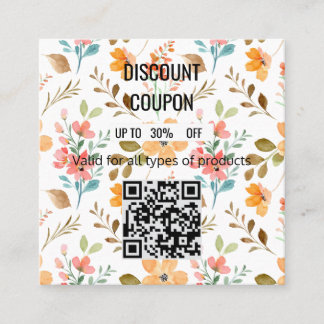 Placa de Cupom de Desconto Floral com Cód QR