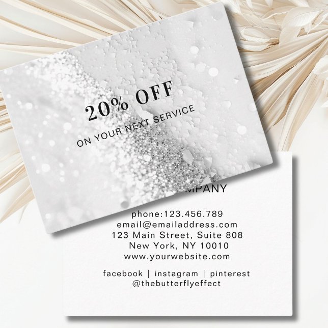 Placa de Desconto de Glitter (Silver Glitter Discount Card, personalized.)