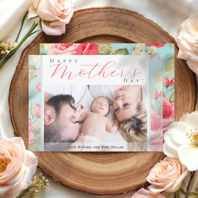 Placa de Dia de as mães Feliz Floral de Foto Moder (Modern Photo Floral Happy Mother's Day Card)