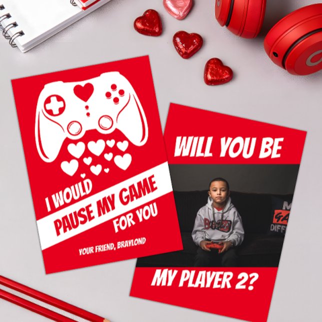 Placa de Dia de os namorados de videogame (Video Game Kids Photo Valentines Day Card)
