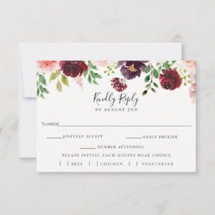 Placa de Escolha de RSVP de Casamento de Blush Bur