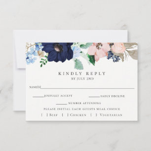 Placa de Escolha de RSVP de Casamento Floral Rosa