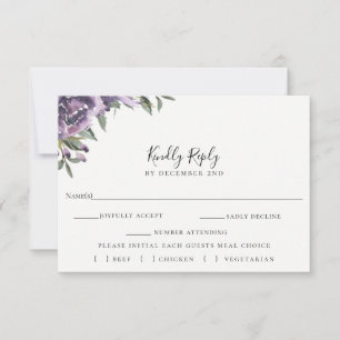 Placa de Escolha de RSVP de Casamento Floral Roxo