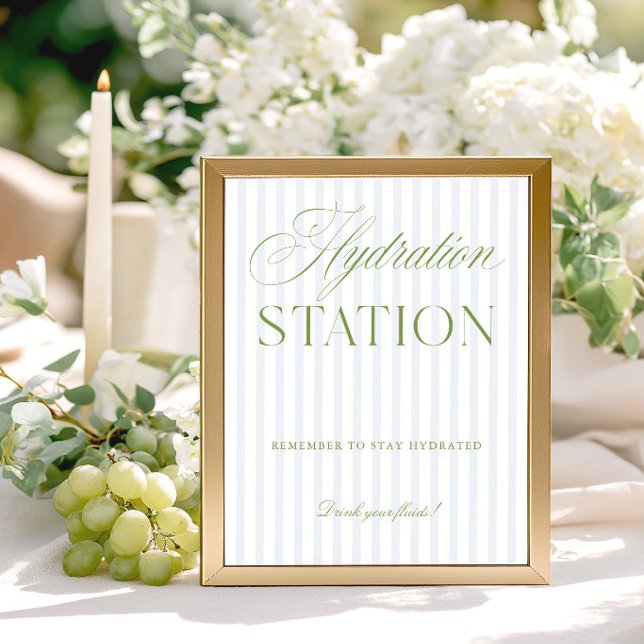 Placa de Estação de Hidratação para Casamento em V (Sage Green & Blue Wedding Hydration Station Sign)