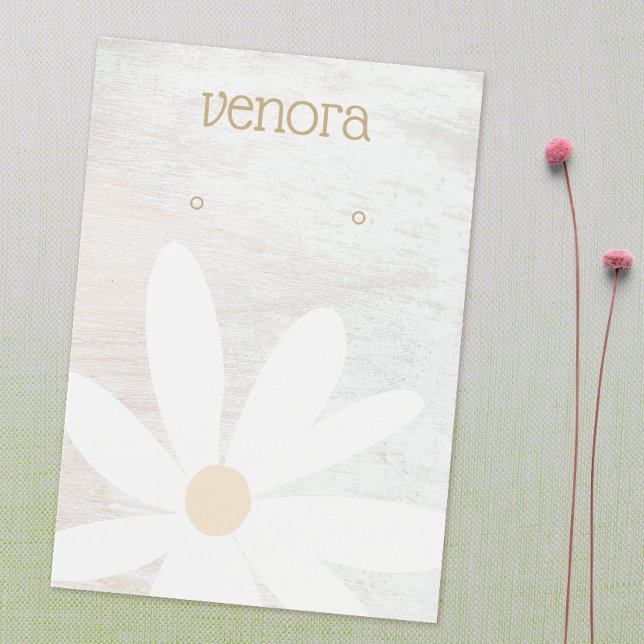 Placa de exibição Boho Daisy Floral White Wood Ear (Criador carregado)