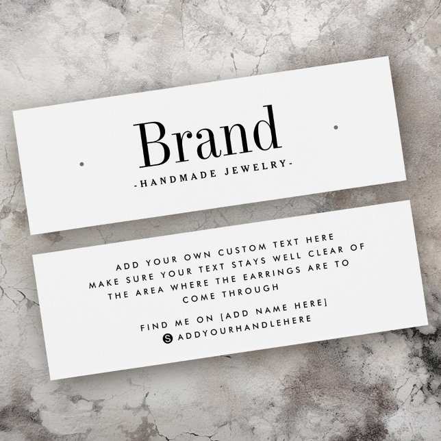 Placa de exibição branca de brinco mínimo stud (White modern minimal stud earring display card)