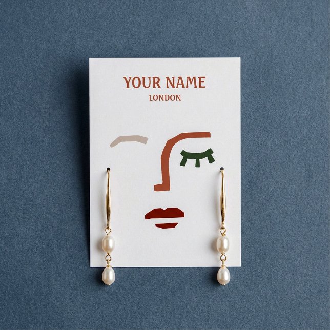 Placa de exibição com ilustração visual moderna (Modern face illustration Earring display card. A unique solution to show off your brand.)