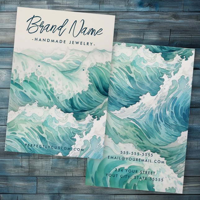 Placa de exibição de brinco azul de ondas aquática (Watercolor waves blue earring display card)