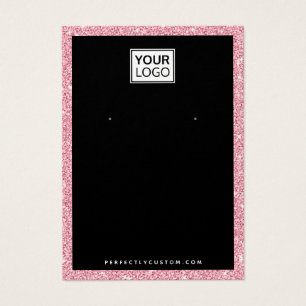 Placa de exibição de brinco de brilho rosa com log