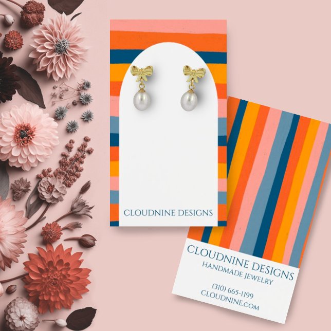 Placa de Exibição de Colheita do Arco Arco Arco Ar (Colorful stripes earring display card with arch shapes. Customize with your details)