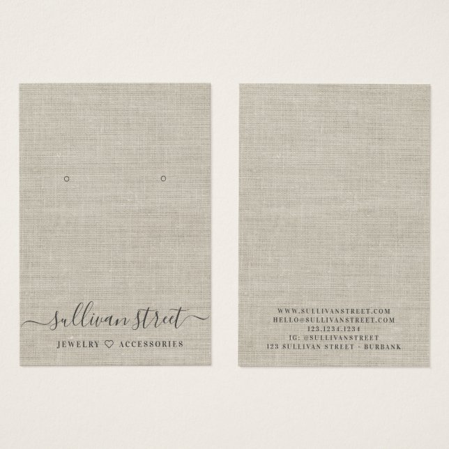 Placa de Exibição de Joias de Burlap Earrings (Frente & Verso)