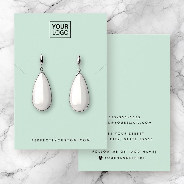 Placa de exibição do anel de brinco de colar de lo (Mint green add logo necklace earring display card)