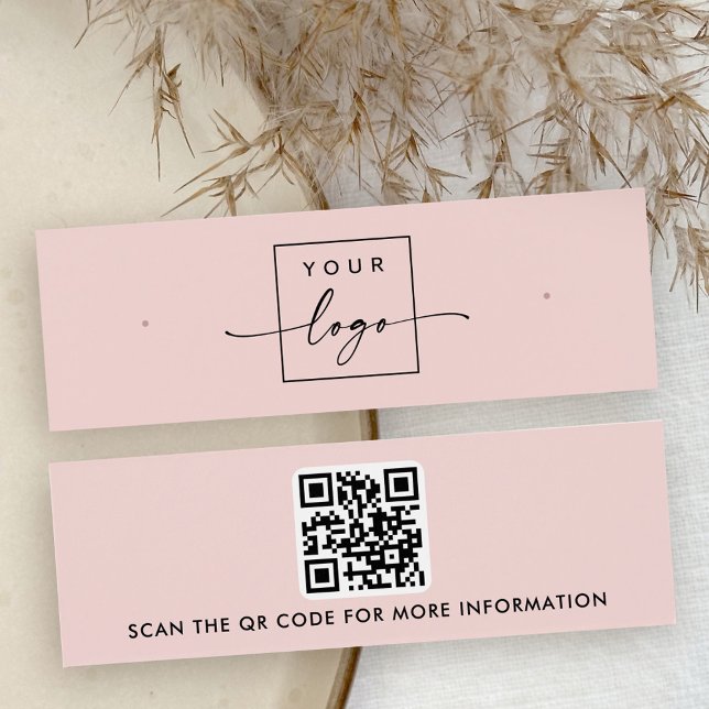 Placa de exibição do brinco cor-de-rosa pincelado  (Logo QR code blush pink stud earring display card)