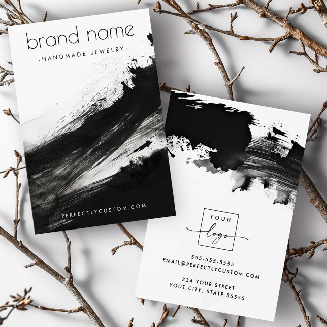 Placa de exibição do brinco de tinta preta (Black ink brushstrokes modern earring display card)