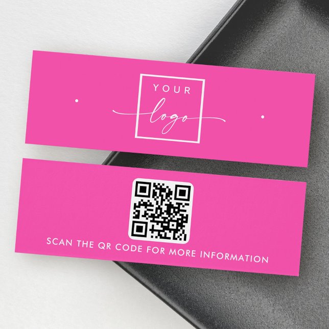 Placa de exibição do brinco rosa-quente com código (Logo QR code hot pink stud earring display card)
