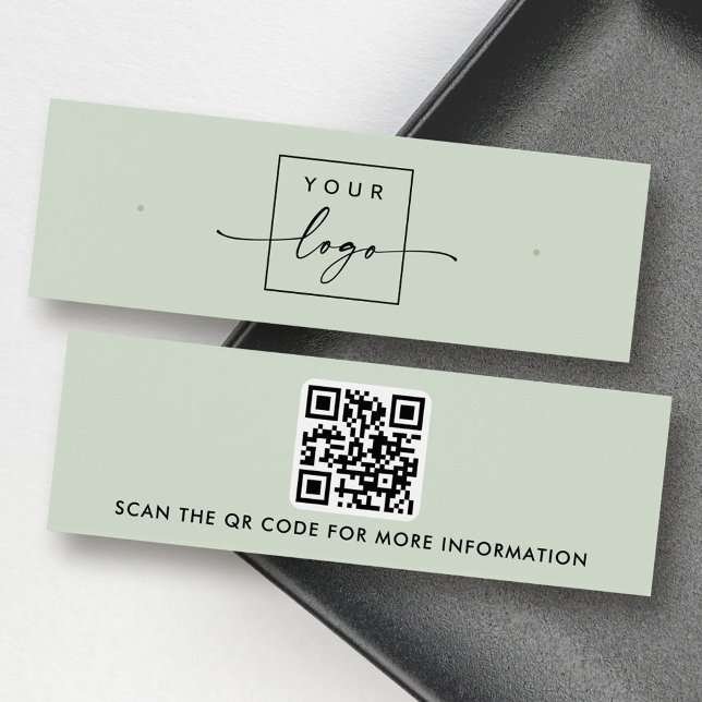Placa de exibição do brinco verde com suporte de c (Logo QR code sage green stud earring display card)