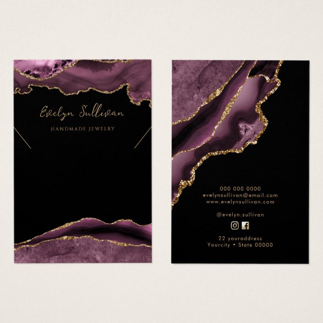 Placa de exibição do colar de agate de mauve escur (Frente & Verso)