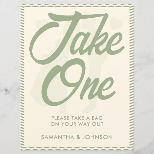 Placa de Favor de Casamento Sage Green Wavy Stripe (Frente)