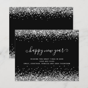 Placa de Feliz ano novo Preta Glitter de Prata Orç