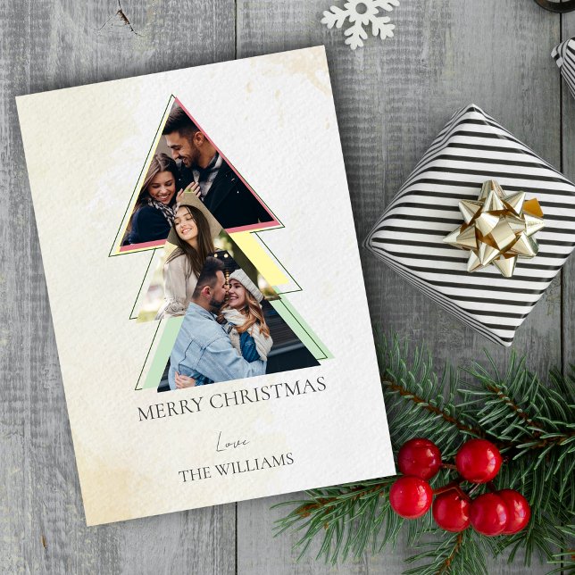 Placa de Férias de Natal Merry Tree (Multiple Photo Tree Merry Christmas Holiday Card)