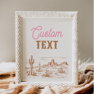Placa de festa personalizada Cowgirl Rosa