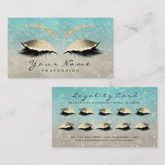Placa de fidelidade 10 Lashes de maquilhagem Exten (Frente/Verso)