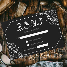Placa de gabinete RSVP de Casamento Negro Floral G