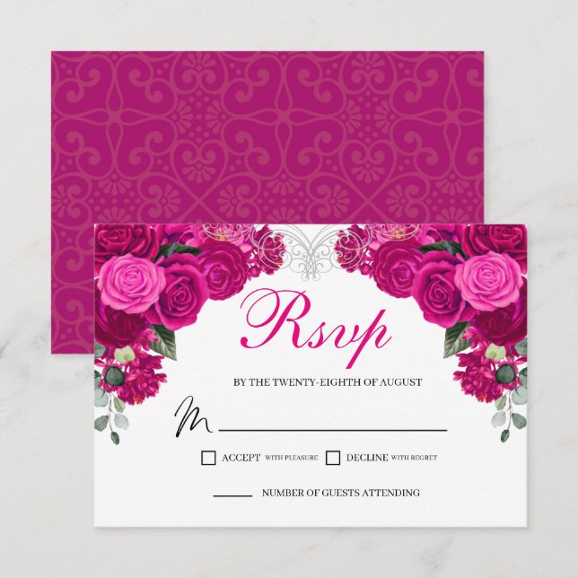 Placa de gabinete RSVP Floral Elegante Fuchsia Sil (Frente/Verso)