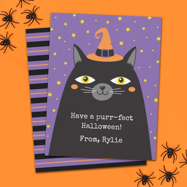 Placa de Gato Preto Halloween (A cute Halloween kids school classroom card. Perfect for handing out at school.)
