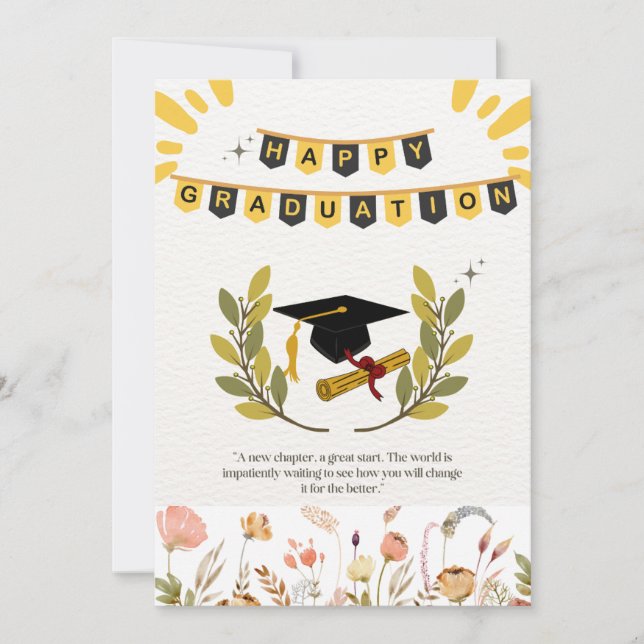 Placa de graduação feliz com Floral e Tassel Illus (Frente)