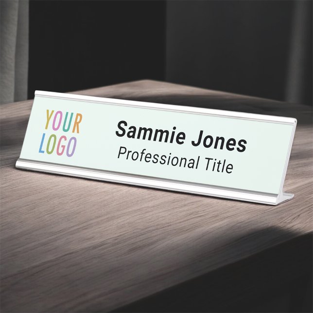 Placa de identificação de mesa Light Green 2x8 com (MISOOK Mint Green Name Plate with Logo)