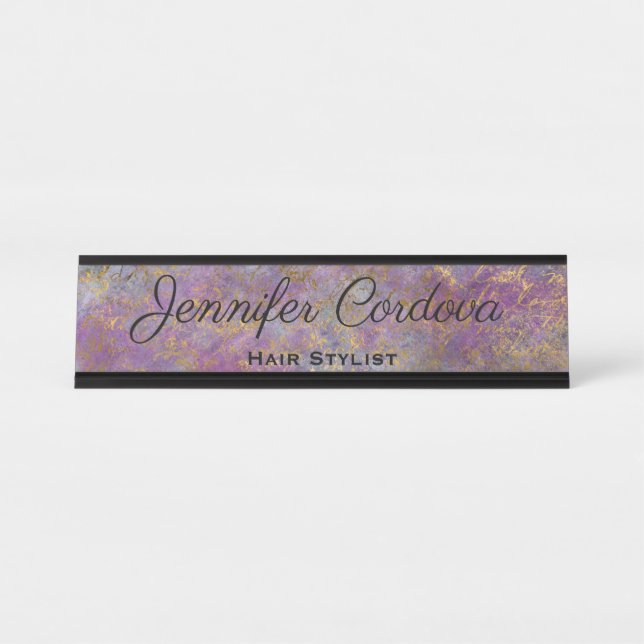 Placa de Identificação Roxa Abstrata para Mesa (Frente)